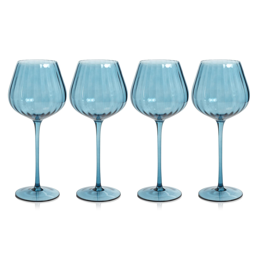 Zodax Blue Azure Malden Optic Red Wine Glasses, Set of 4