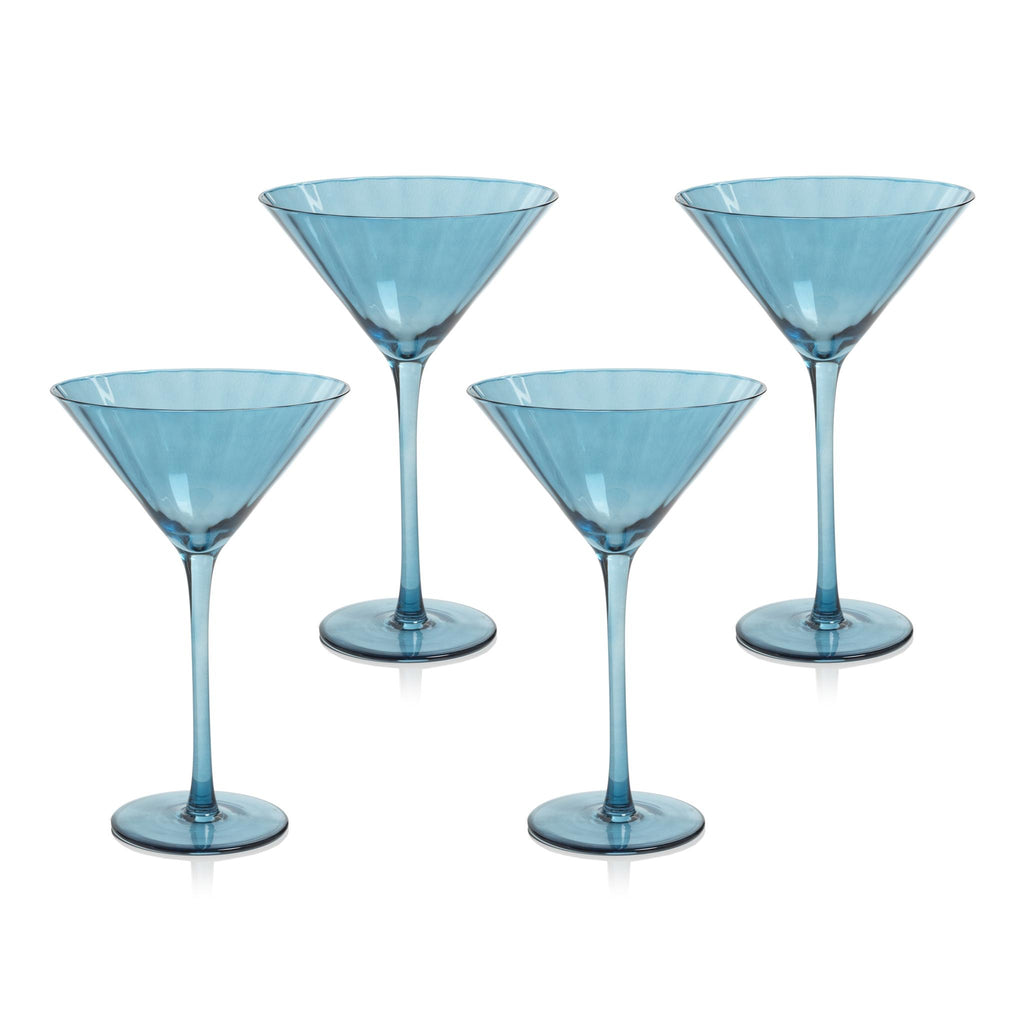 Zodax Blue Azure Malden Optic Martini Glasses, Set of 4