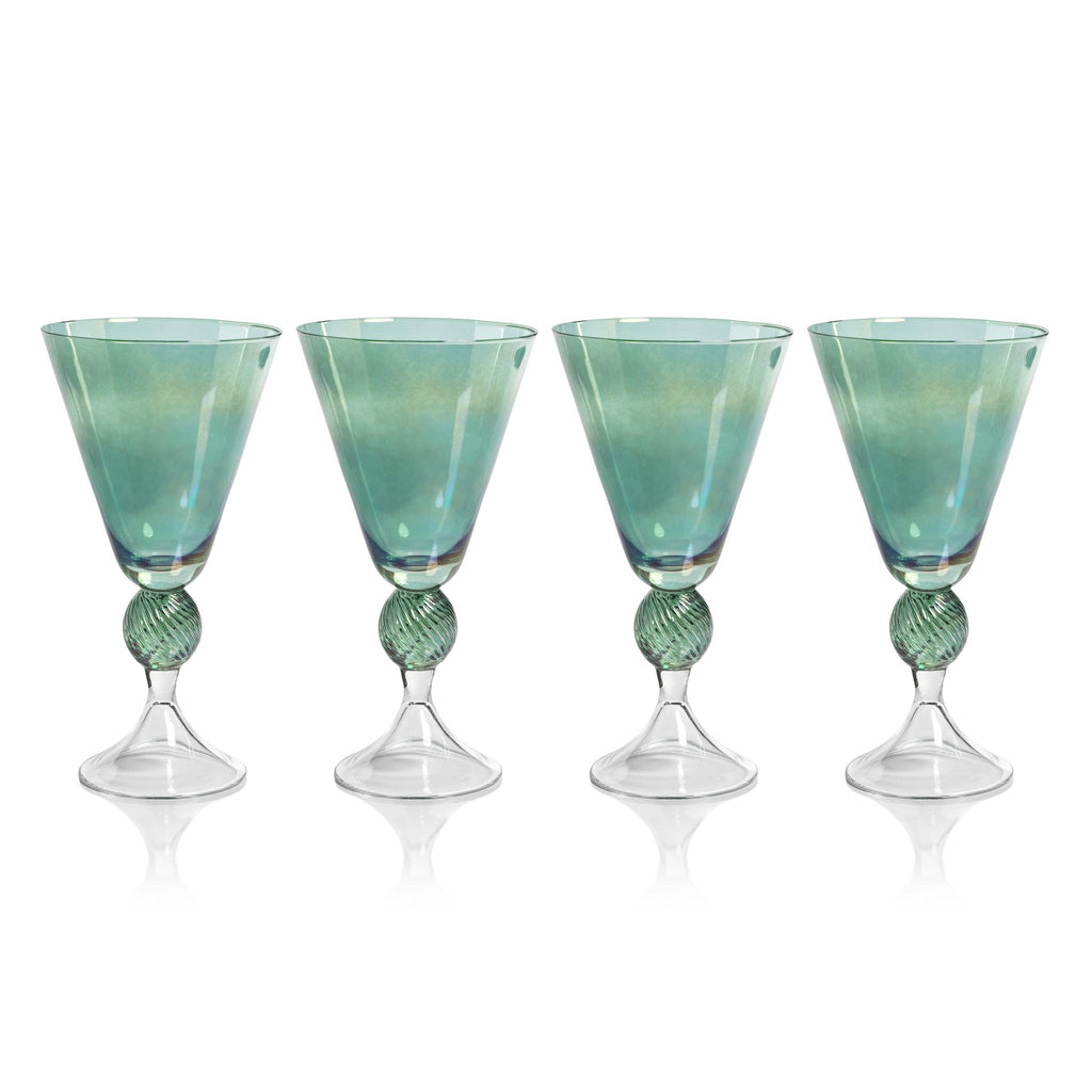 Zodax Green Colmar Vintage Stemmed Glasses, Set of 4