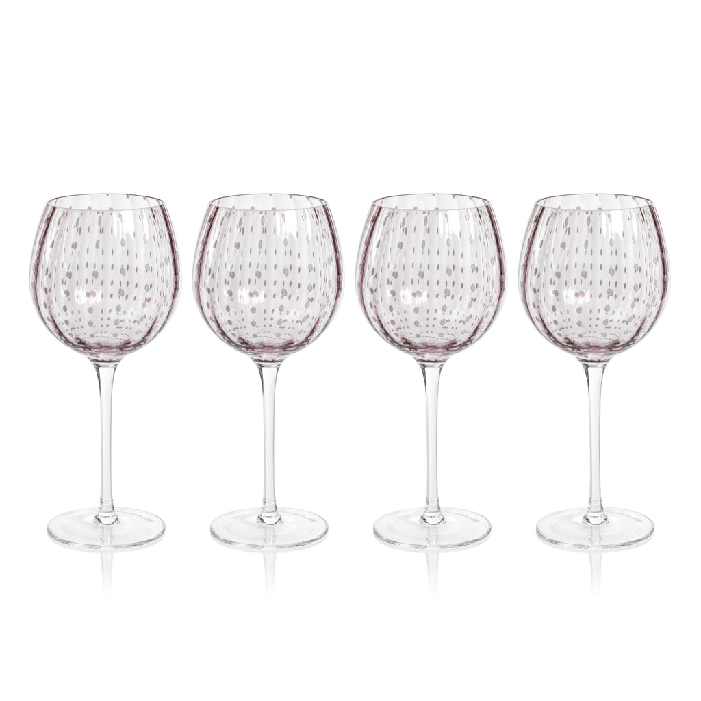 Zodax Purple Pescara White Dot Wine Glasses, Set of 4