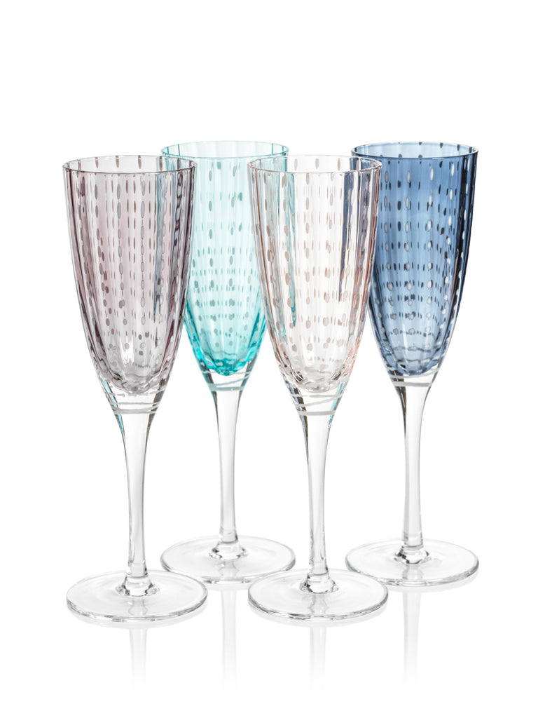 Zodax Purple Pescara White Dot Champagne Flutes, Set of 4