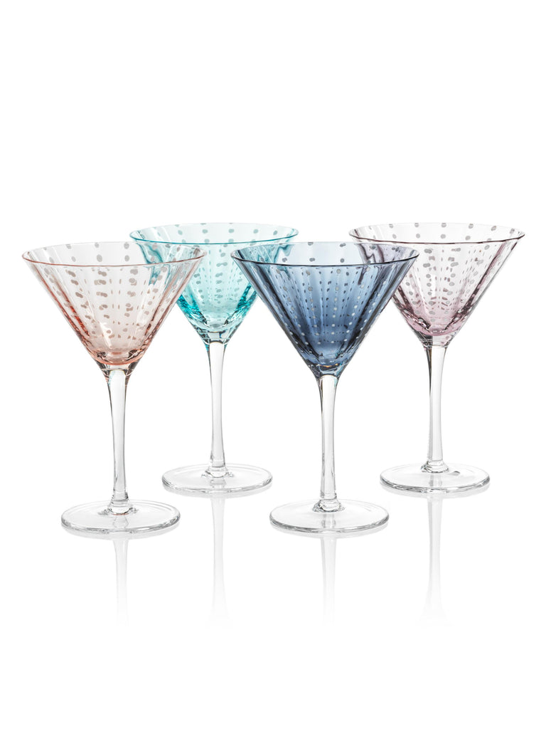 Zodax Purple Pescara  White Dot Martini Glasses, Set of 4