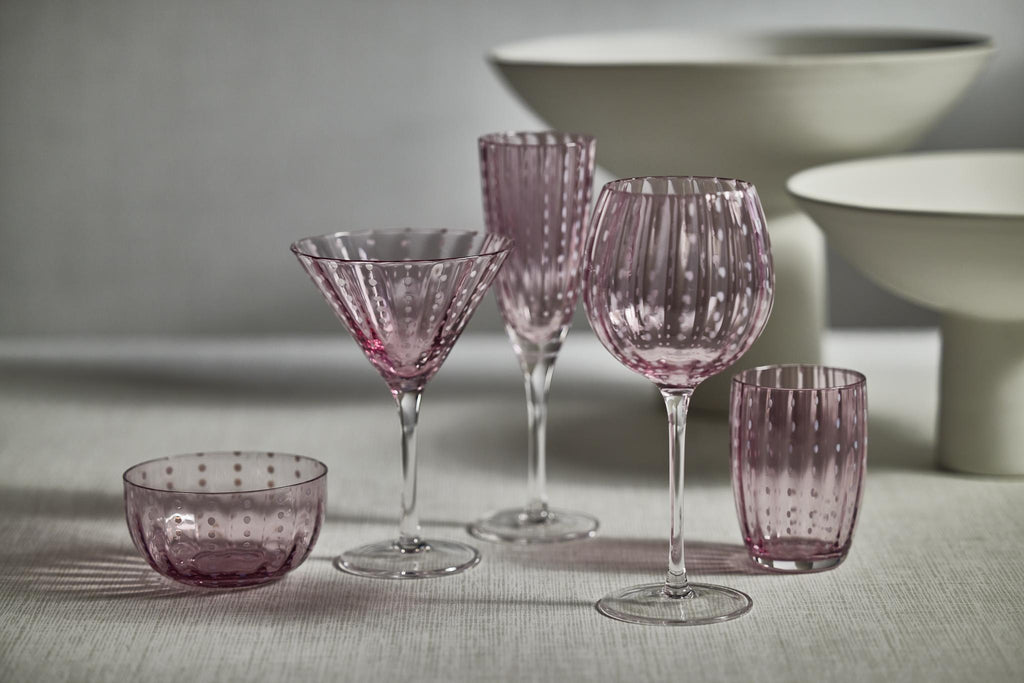 Zodax Purple Pescara  White Dot Martini Glasses, Set of 4