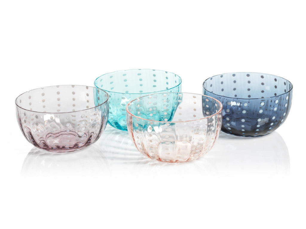 Zodax Purple Pescara White Dot Condiment Glass Bowls, Set of 4