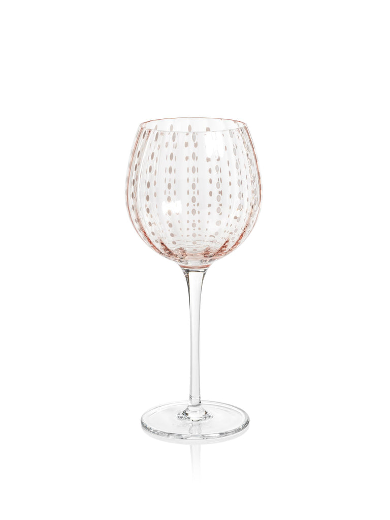 Zodax Pink Pescara White Dot Wine Glasses, Set of 4