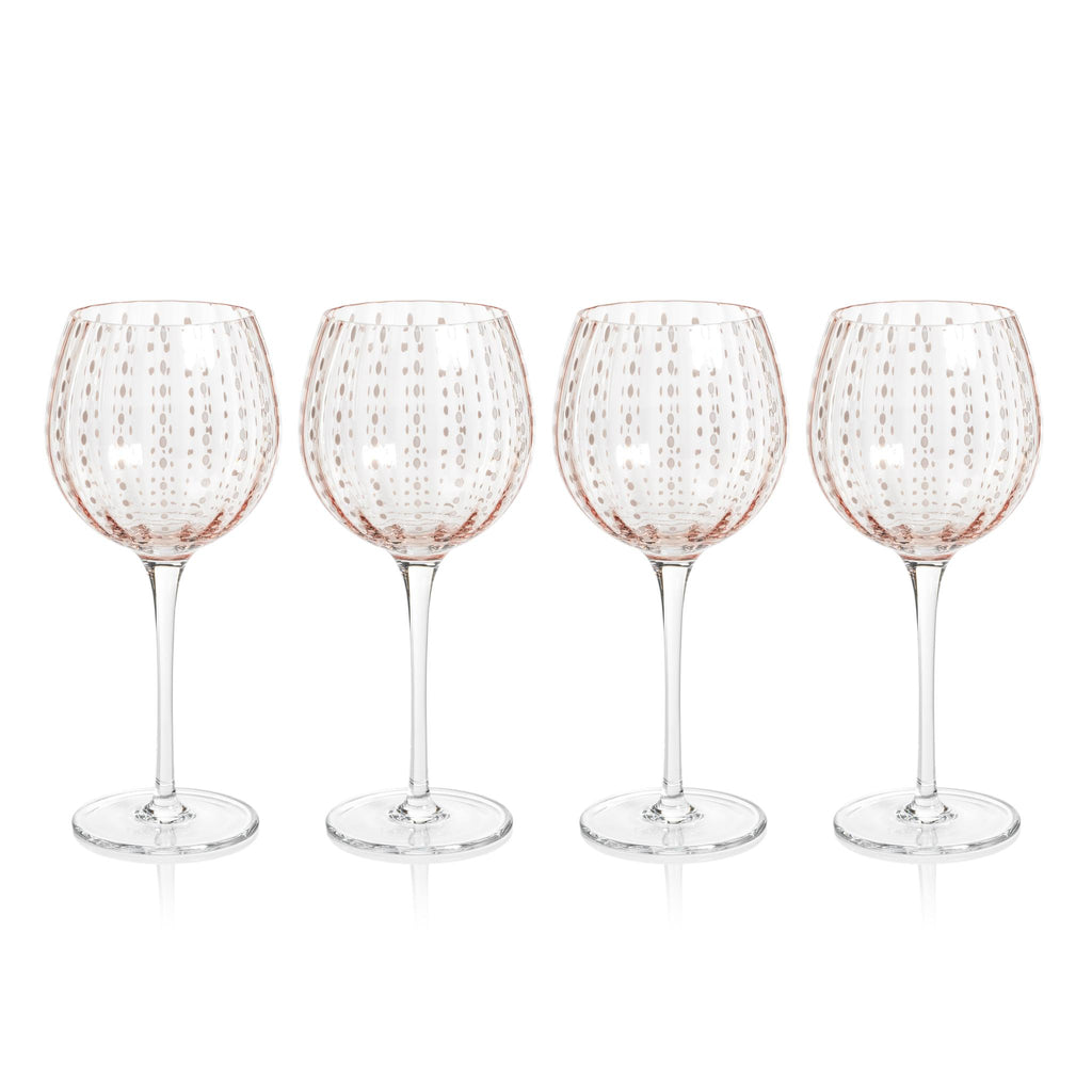 Zodax Pink Pescara White Dot Wine Glasses, Set of 4