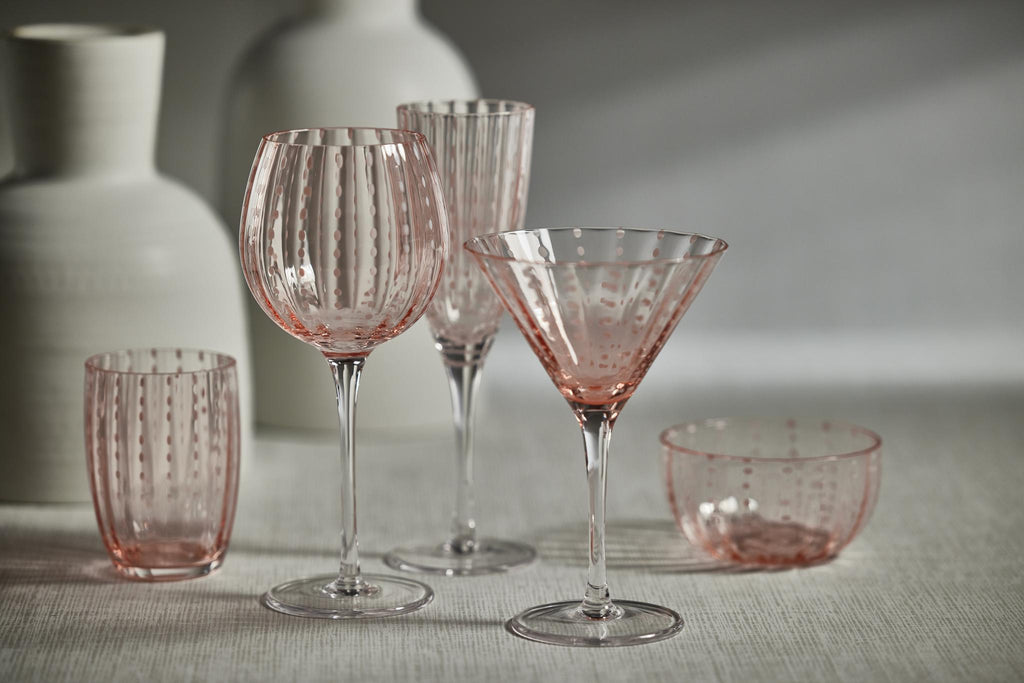 Zodax Pink Pescara White Dot Wine Glasses, Set of 4