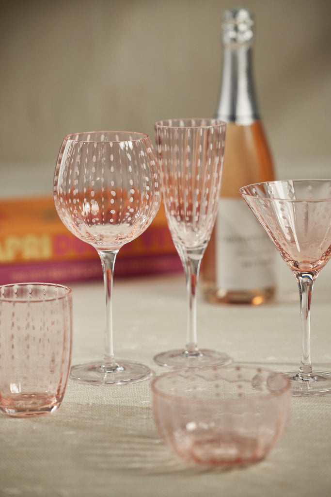 Zodax Pink Pescara White Dot Wine Glasses, Set of 4