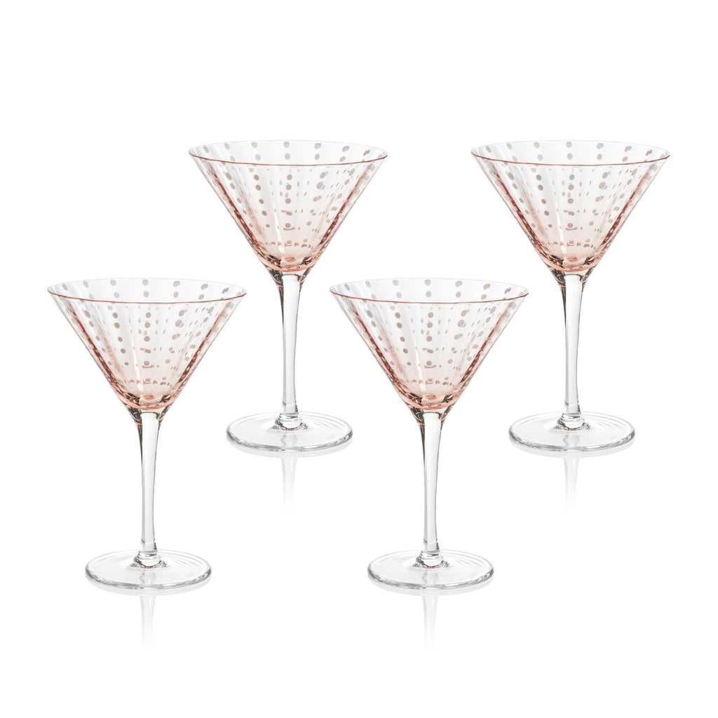 Zodax Pink Pescara  White Dot Martini Glasses, Set of 4