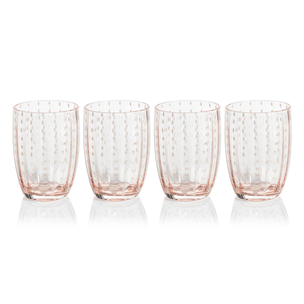 Zodax Pink Pescara White Dot Tumbler Glasses, Set of 4