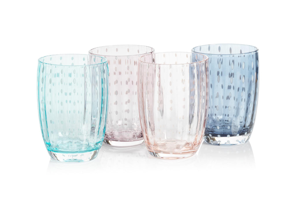 Zodax Pink Pescara White Dot Tumbler Glasses, Set of 4