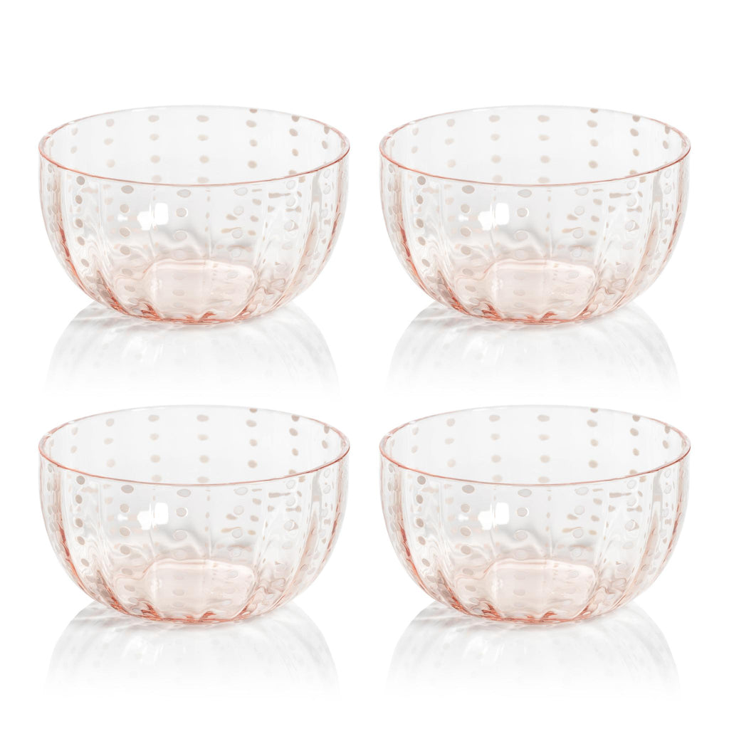 Zodax Pink Pescara White Dot Condiment Glass Bowls, Set of 4