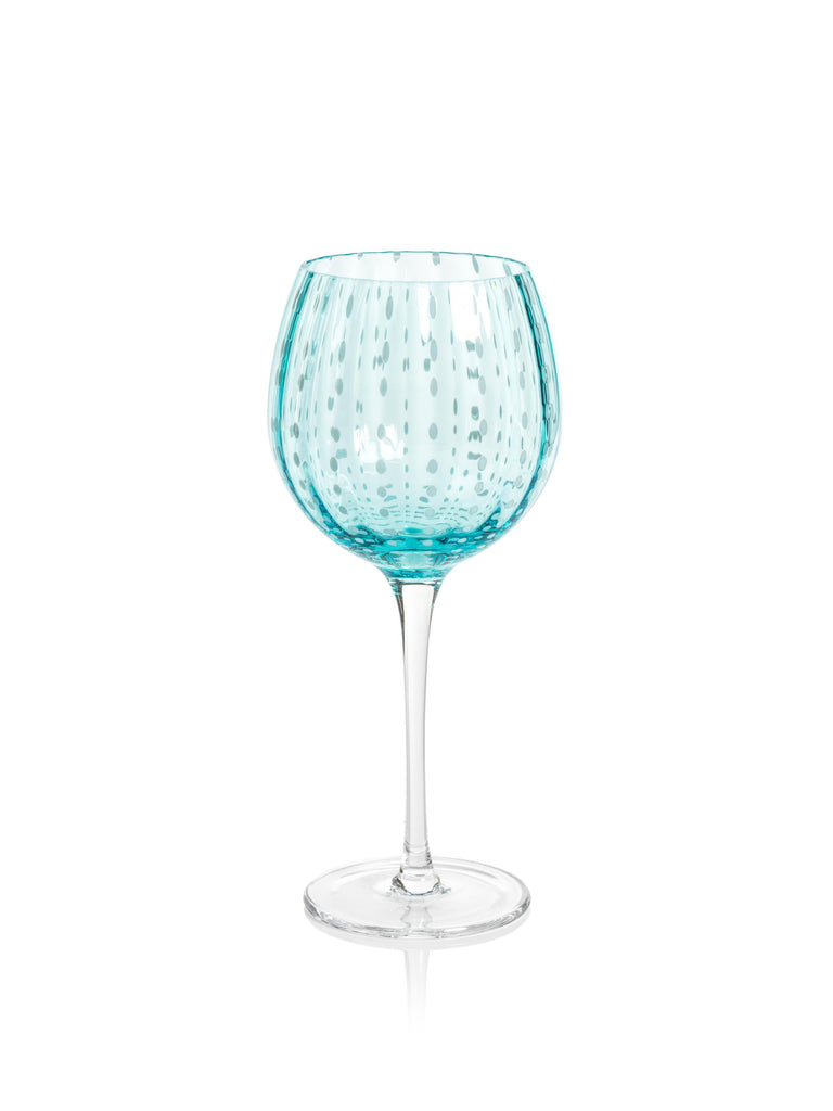 Zodax Aqua Blue Pescara White Dot Wine Glasses, Set of 4