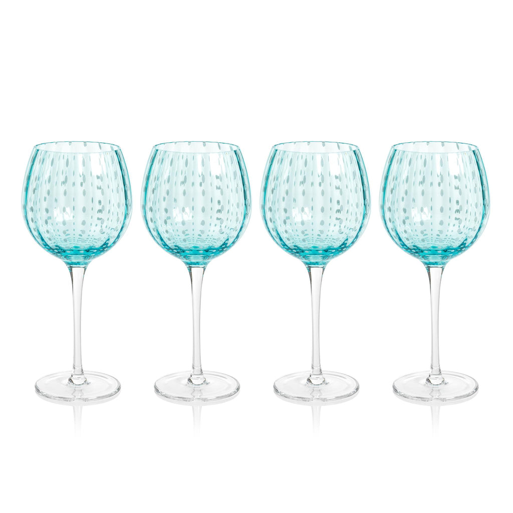 Zodax Aqua Blue Pescara White Dot Wine Glasses, Set of 4