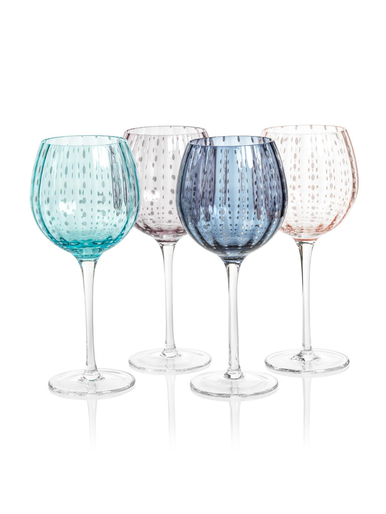 Zodax Aqua Blue Pescara White Dot Wine Glasses, Set of 4