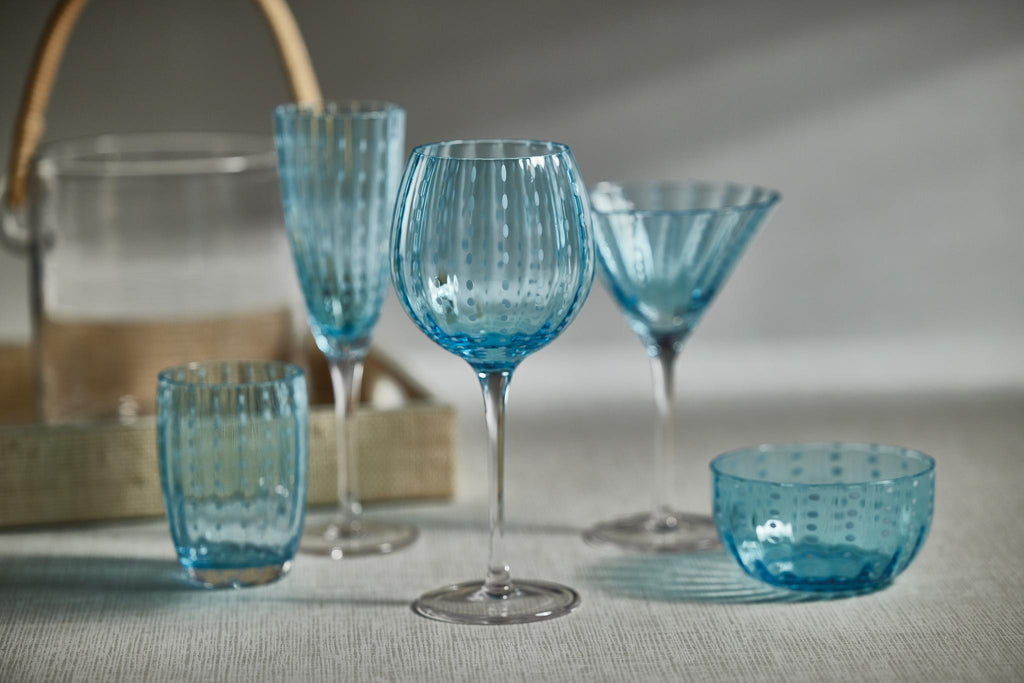 Zodax Aqua Blue Pescara White Dot Wine Glasses, Set of 4