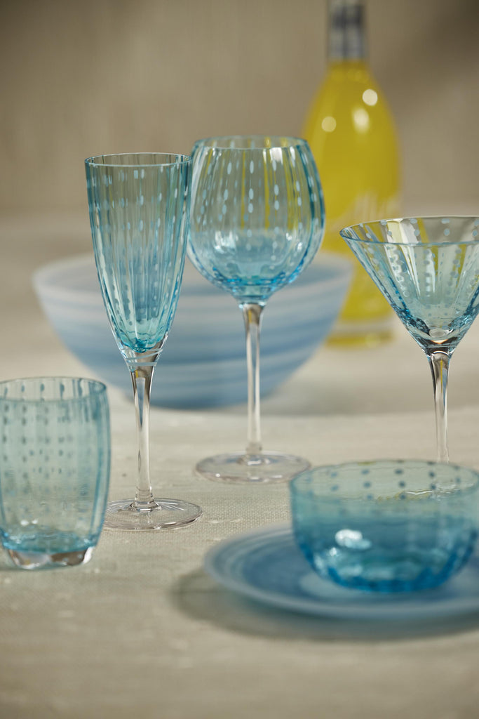 Zodax Aqua Blue Pescara White Dot Wine Glasses, Set of 4