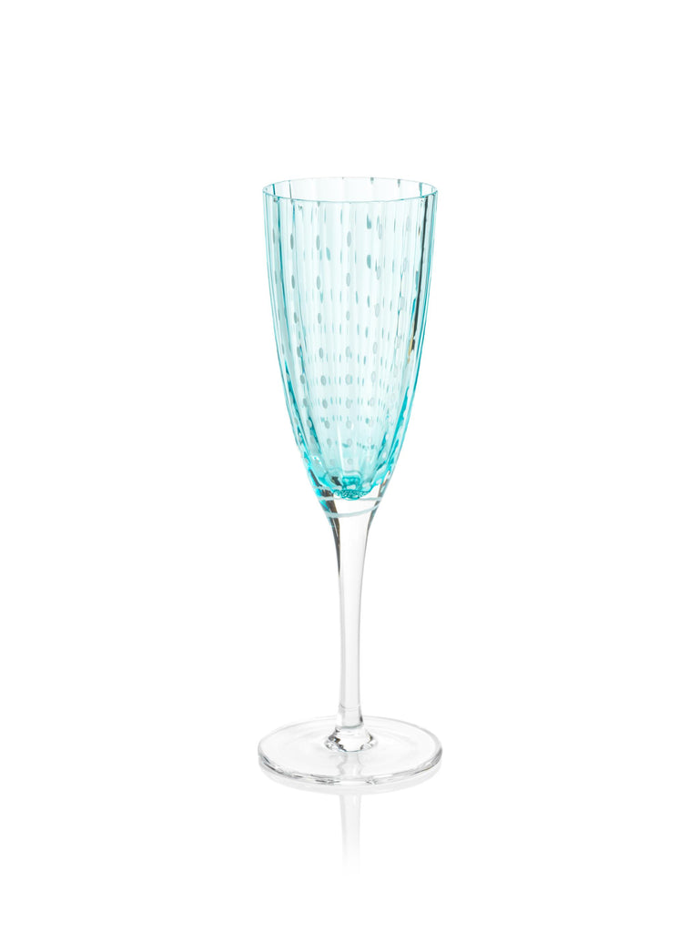 Zodax Aqua Blue Pescara White Dot Champagne Flutes, Set of 4