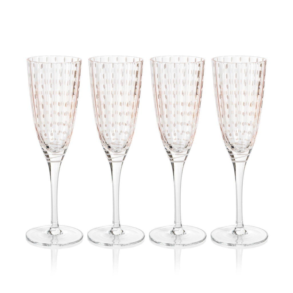 Zodax Pink Pescara White Dot Champagne Flutes, Set of 4