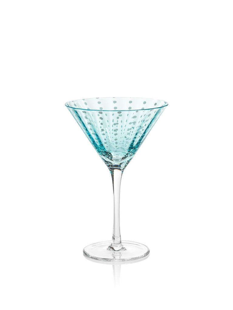 Zodax Aqua Blue Pescara  White Dot Martini Glasses, Set of 4