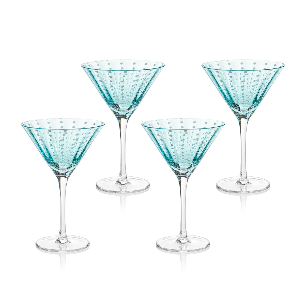 Zodax Aqua Blue Pescara  White Dot Martini Glasses, Set of 4