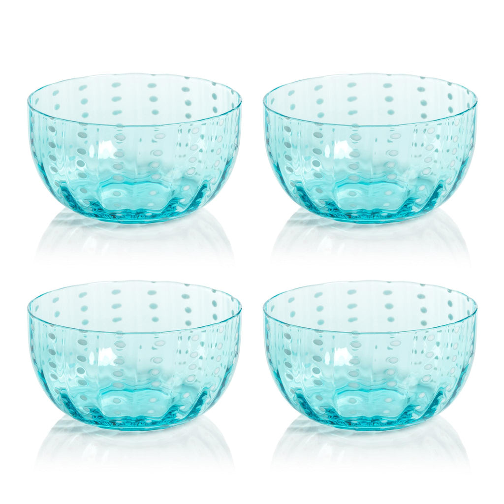 Zodax Aqua Blue Pescara White Dot Condiment Glass Bowls, Set of 4