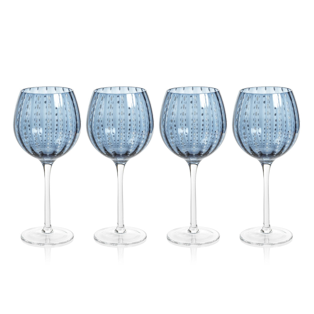 Zodax Navy Blue Pescara White Dot Wine Glasses, Set of 4