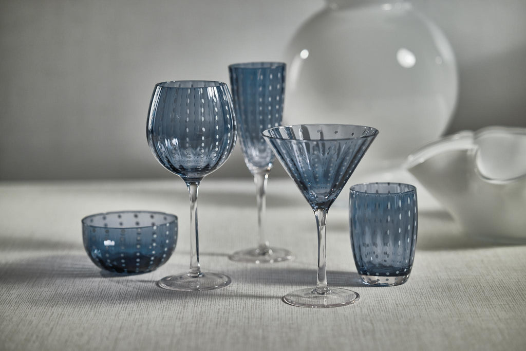 Zodax Navy Blue Pescara White Dot Wine Glasses, Set of 4