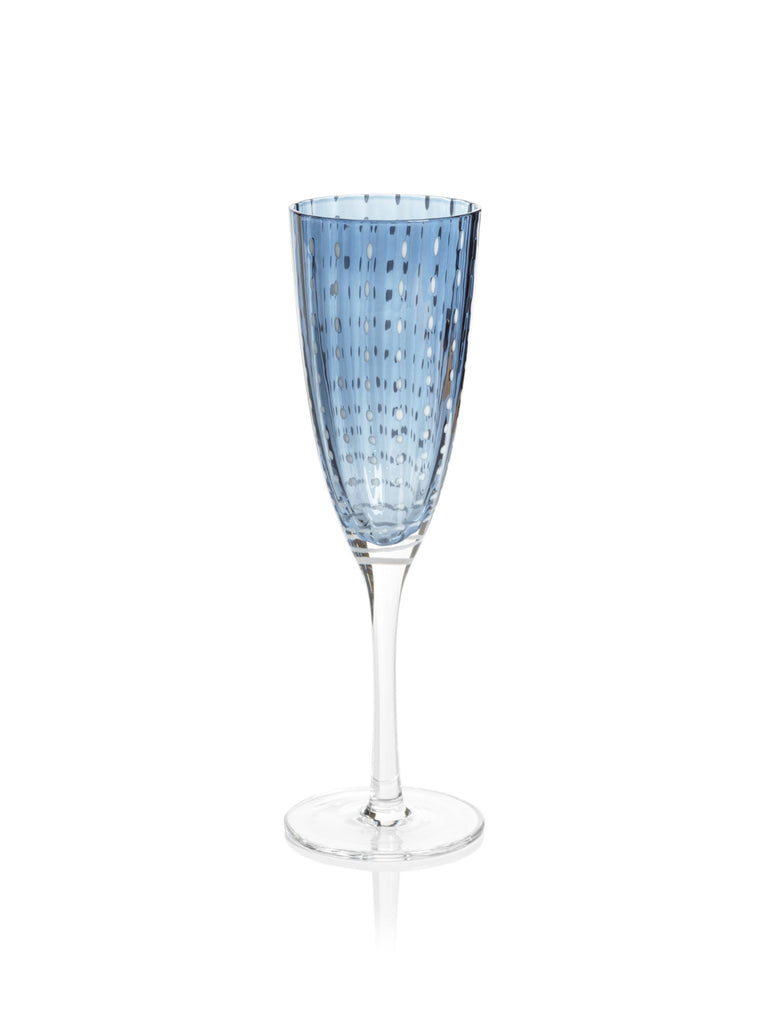 Zodax Navy Blue Pescara White Dot Champagne Flutes, Set of 4