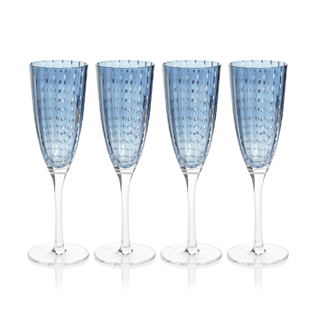 Zodax Navy Blue Pescara White Dot Champagne Flutes, Set of 4