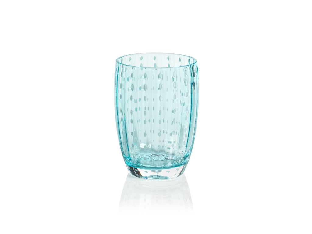 Zodax Aqua Blue Pescara White Dot Tumbler Glasses, Set of 4