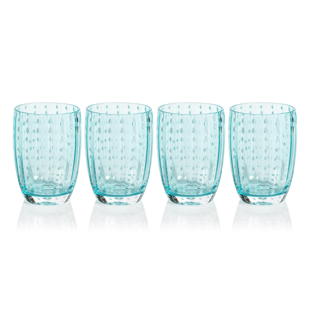 Zodax Aqua Blue Pescara White Dot Tumbler Glasses, Set of 4