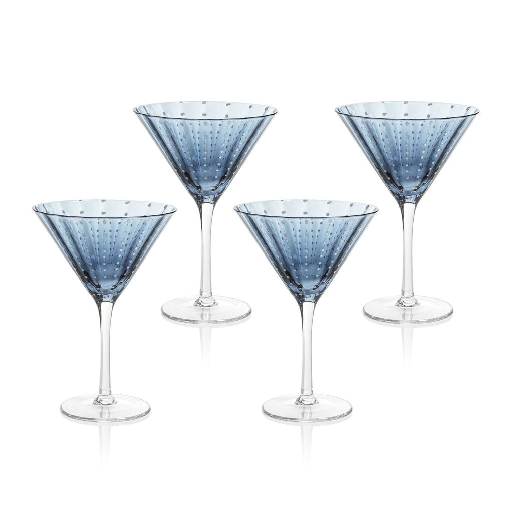 Zodax Navy Blue Pescara  White Dot Martini Glasses, Set of 4