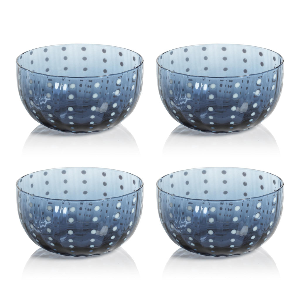 Zodax Navy Blue Pescara White Dot Condiment Glass Bowls, Set of 4