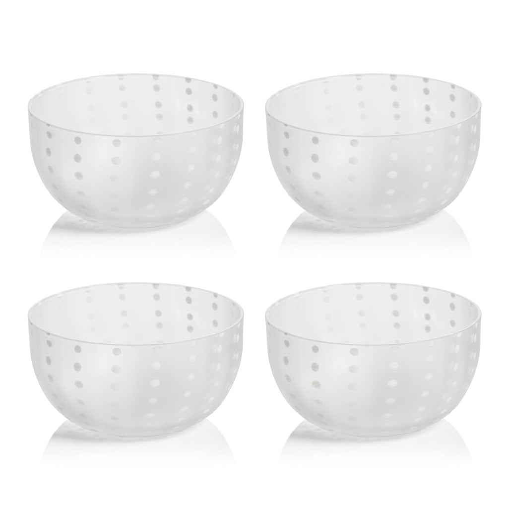 Zodax Parma White Dot Condiment Frosted Glass Bowls, Set of 4