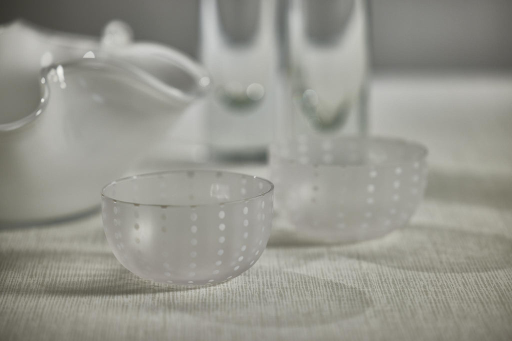 Zodax Parma White Dot Condiment Frosted Glass Bowls, Set of 4