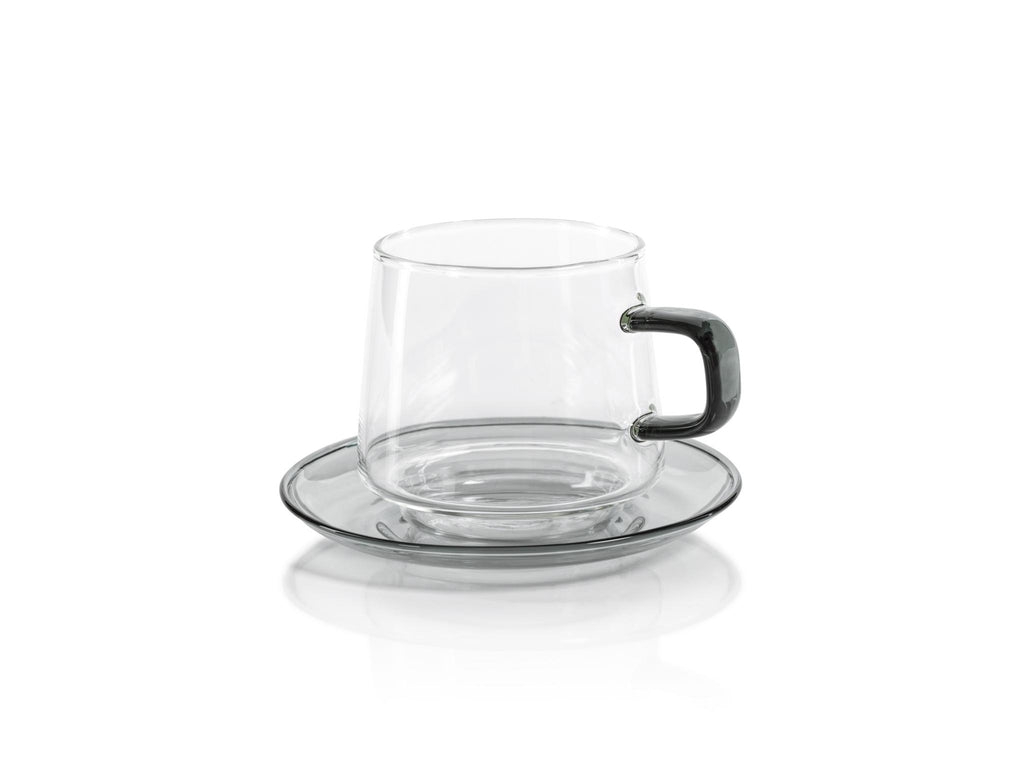 Zodax Gray Bergamo Glass Tea & Coffee Cups and Saucers, Set of 4