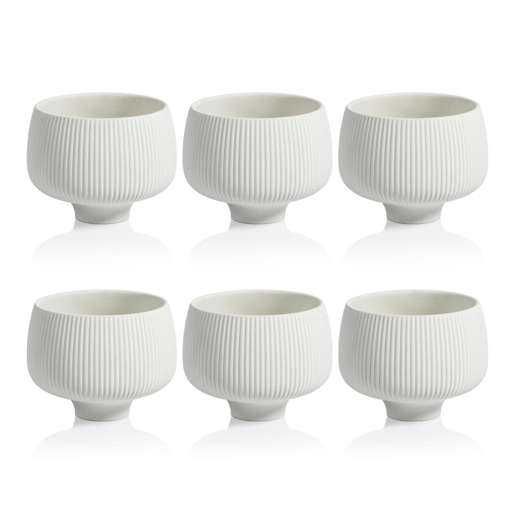 Zodax White Acerra 4.75" Ridged Condiment Porcelain Bowls, Set of 6