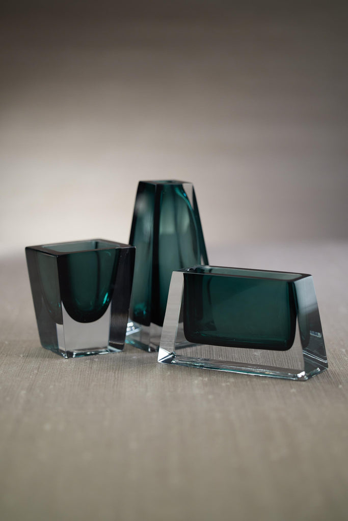 Zodax Rectangle-6" x 2" x 3" Carrara Polished Green Glass Vase