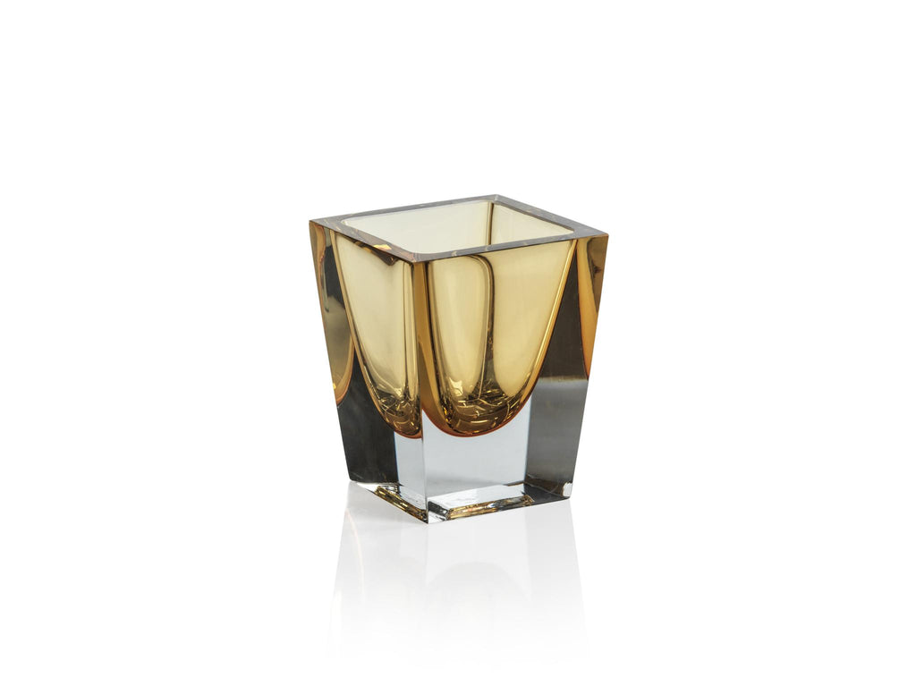 Zodax Square-3" x 3" x 4" Carrara Polished Amber Glass Vase