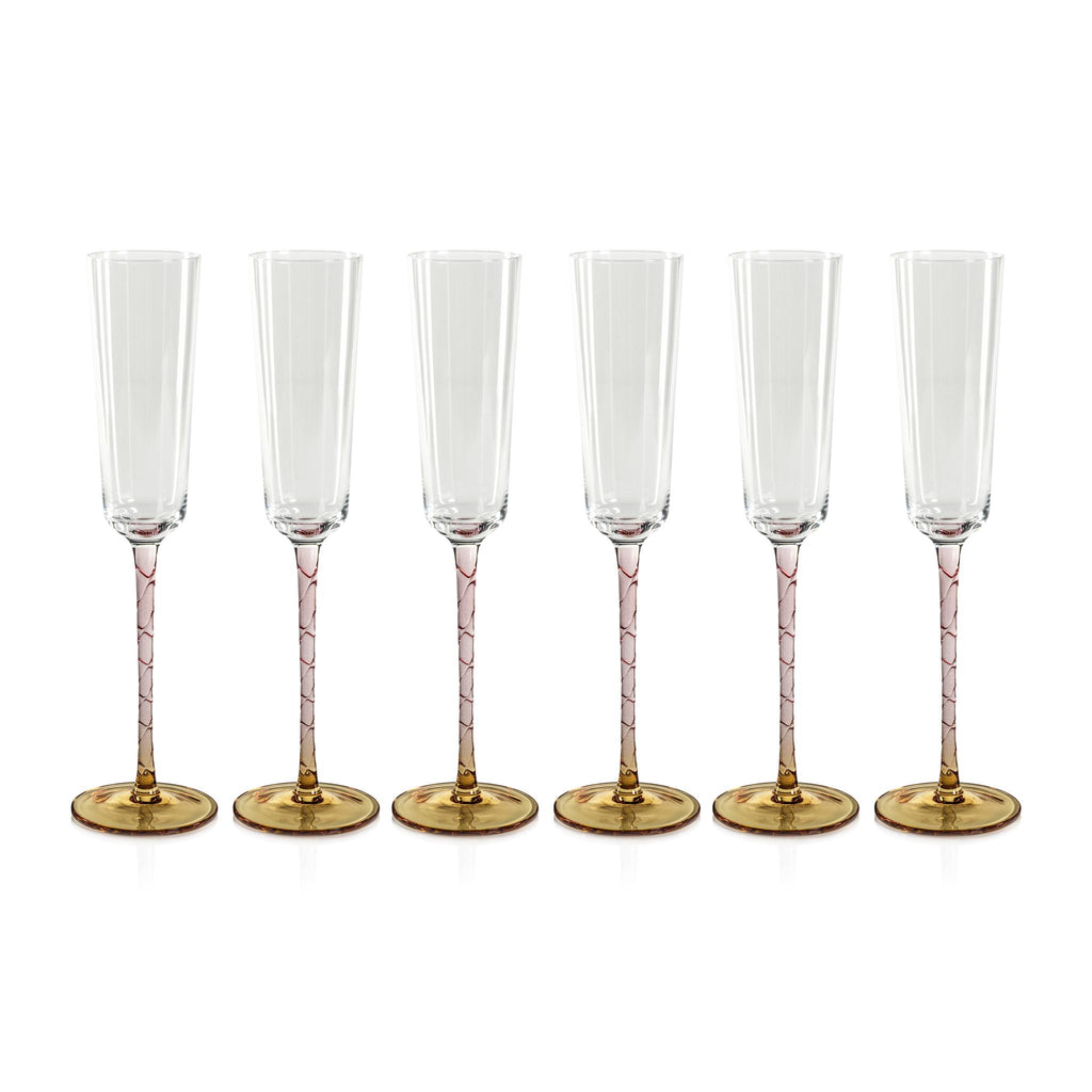 Zodax Amber & Pink Sachi Champagne Flutes, Set of 6