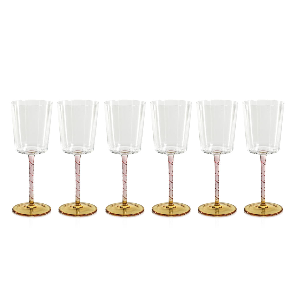 Zodax Amber & Pink Sachi White Wine Glasses, Set of 6