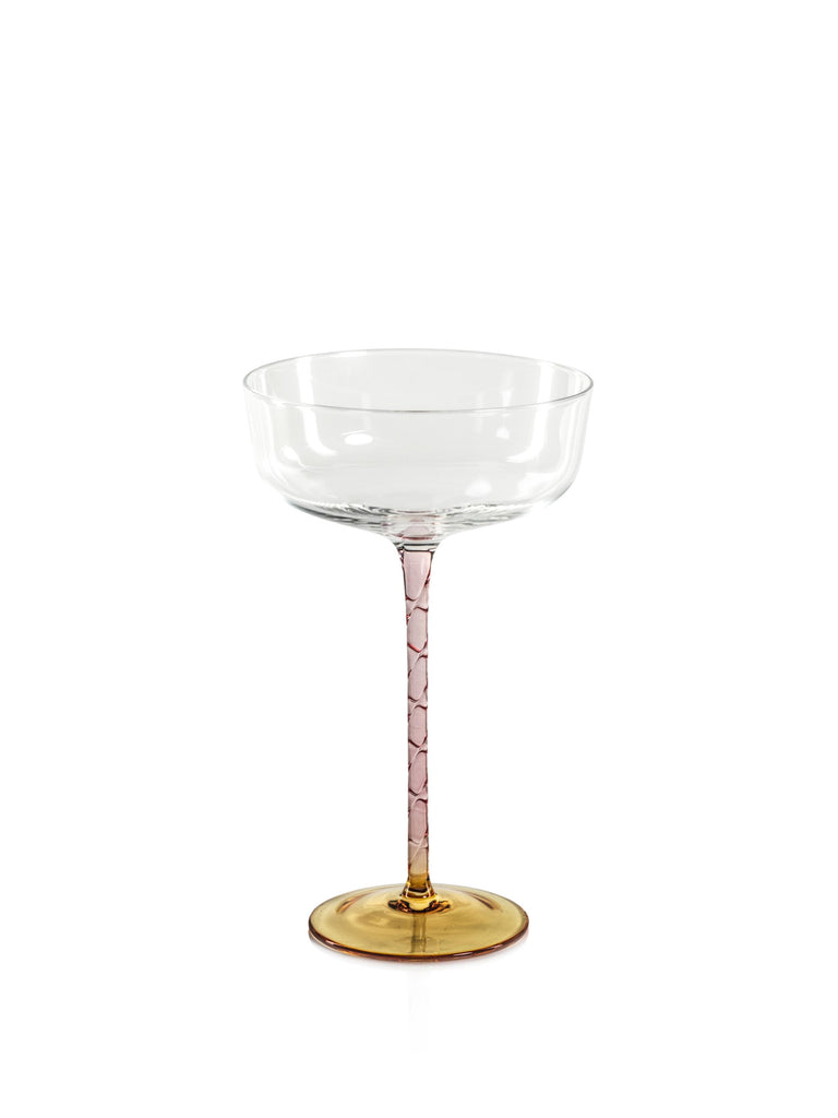 Zodax Amber & Pink Sachi Cocktail / Martini Glasses, Set of 4