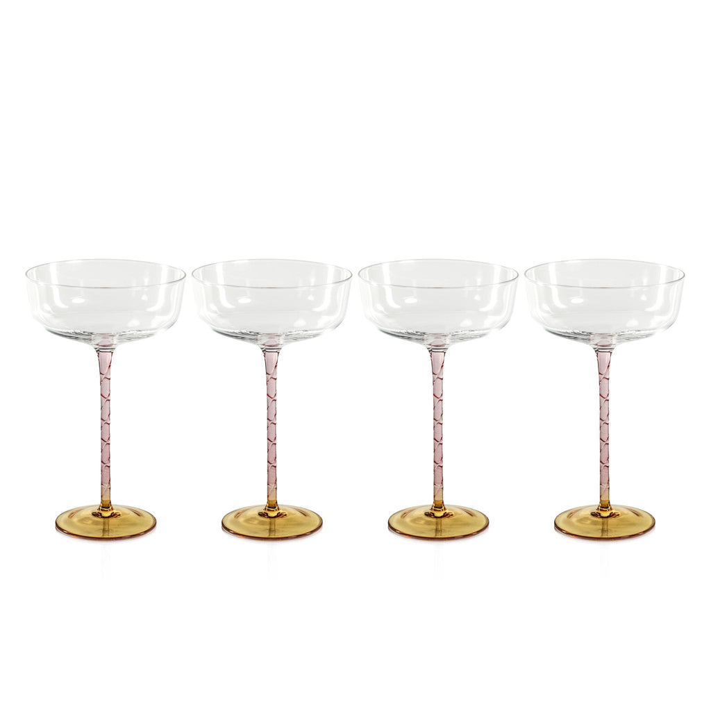 Zodax Amber & Pink Sachi Cocktail / Martini Glasses, Set of 4