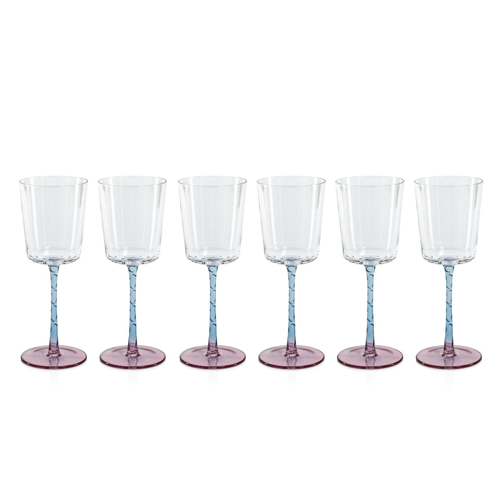 Zodax Pink & Blue Sachi White Wine Glasses, Set of 6