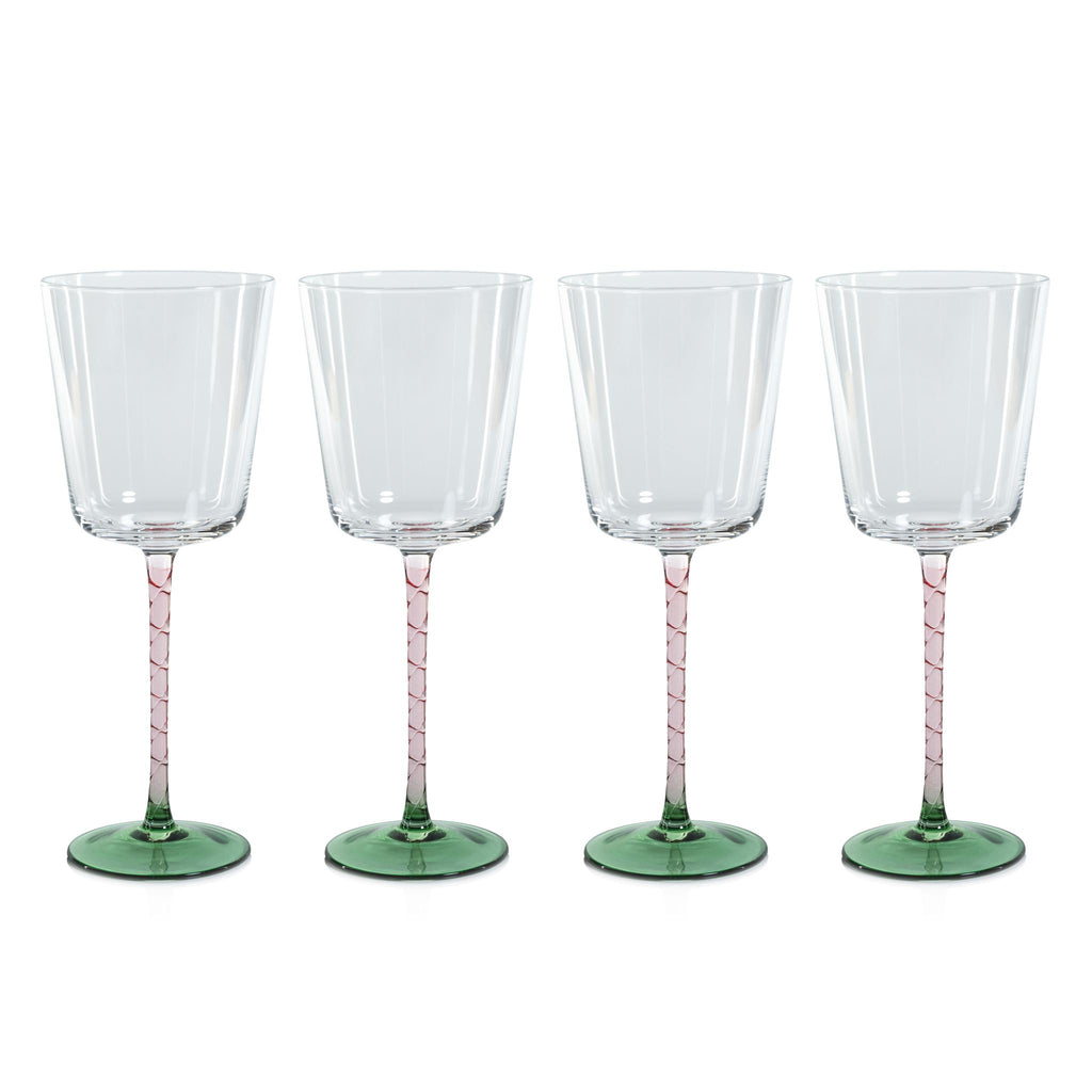 Zodax Green & Pink Sachi Red Wine Glasses, Set of 4