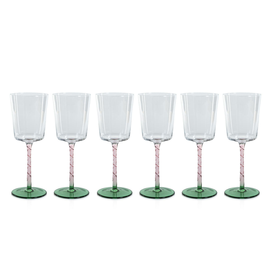 Zodax Green & Pink Sachi White Wine Glasses, Set of 6