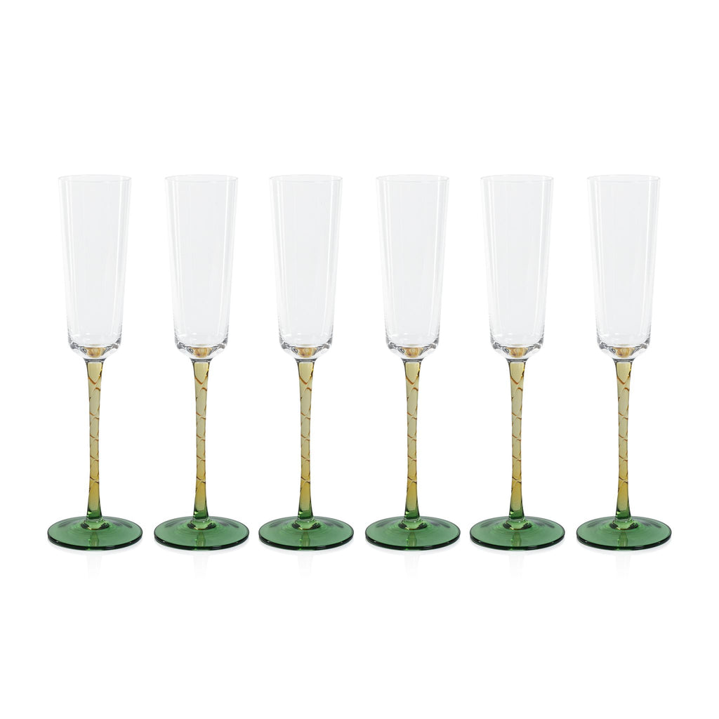 Zodax Green & Amber Sachi Champagne Flutes, Set of 6