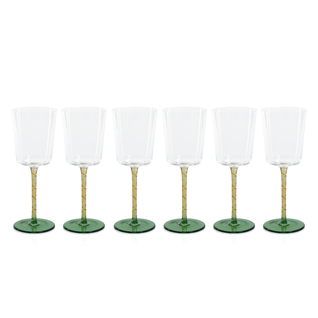 Zodax Green & Amber Sachi White Wine Glasses, Set of 6