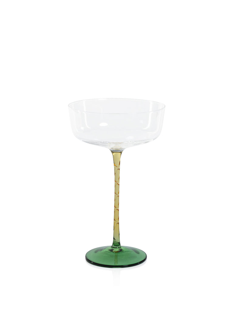 Zodax Green & Amber Sachi Cocktail / Martini Glasses, Set of 4